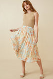 HK1852 Blue Womens Romantic Floral Elastic Waist Skirt Full Body