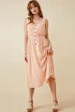 HK1857 BLUSH Womens Ruffle Waist Button Front Tank Dress Full Body