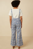 HK1858 BLUE Womens Txtured Floral Print Wideleg Overall Jumpsuit Detail