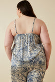 HK1895 Blue Womens Floral Print Sheen Cami Side