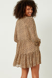 Leopard Print Tie Neck Ruffled Sleeve Dress