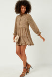 Leopard Print Tie Neck Ruffled Sleeve Dress