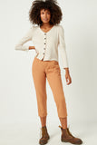 HN4132 OATMEAL Womens Puff Shoulder Marled Knit Buttoned Cardigan Back