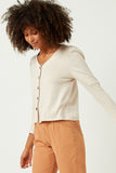 HN4132 OATMEAL Womens Puff Shoulder Marled Knit Buttoned Cardigan Side