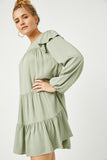 HN4157W OLIVE Plus Ruffled Shoulder Long Sleeve Dress Full Body