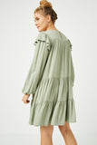 HN4157W OLIVE Plus Ruffled Shoulder Long Sleeve Dress Detail