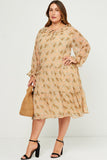 Ruffled Neck Paisley Print Long Sleeve Dress