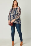 HN4200 NAVY Womens Aztec Print Chiffon Tassel Top Detail