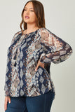 HN4200 NAVY Womens Aztec Print Chiffon Tassel Top Back