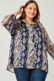 HN4200W Navy Plus Print Chiffon Tassel Top Gif