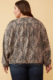 HN4205 BLACK Womens Paisley Print Surplice Puff Sleeve Top Side