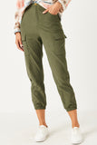 HN4216 CREAM Womens Corduroy Zip Fly Cargo Joggers Side