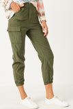 HN4216 CREAM Womens Corduroy Zip Fly Cargo Joggers Back