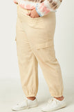 HN4216W CREAM Plus Corduroy Zip Fly Cargo Joggers Front