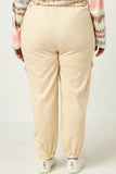 HN4216W CREAM Plus Corduroy Zip Fly Cargo Joggers Side