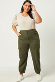 HN4216 OLIVE Womens Corduroy Zip Fly Cargo Joggers Full Body