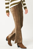 HN4221 Olive Girls Wide Leg Velvet Corduroy Pants Front