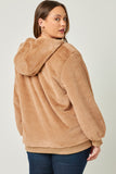 HN4234 BROWN Womens Soft Fleece Hooded Zip Up Jacket