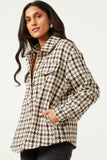 HN4239W BROWN Plus Textured Checker Side Pocket Shacket Side