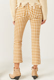 HN4257W Mustard Plus Button Closure Stretch Checkered Pants Back