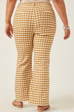 HN4257 MUSTARD Womens Elastic Waist Stretch Checkerboard Pants Back