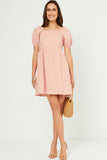 HN4498 Blush Womens Square Neck Textured Smocked Back Dress Alternate Angle