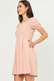 HN4498W Blush Plus Square Neck Textured Smocked Back Dress Front