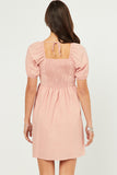 HN4498W Blush Plus Square Neck Textured Smocked Back Dress Gif