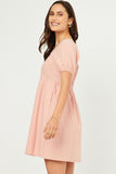 HN4498W Blush Plus Square Neck Textured Smocked Back Dress Full Body