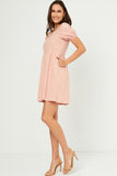 HN4498W Blush Plus Square Neck Textured Smocked Back Dress Side