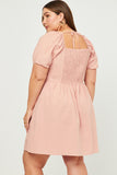 HN4498 Blush Womens Square Neck Textured Smocked Back Dress Back