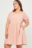 HN4498 Blush Womens Square Neck Textured Smocked Back Dress Side