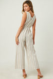 HN4537 Ivory Womens Multi Stripe V Neck Sleeveless Belted Jumpsuit Back