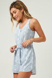 HN4581W Blue Plus Bandana Print Belted Button Detail Romper Front