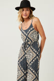 HN4605W Navy Plus Bandana Print Wide Leg Cross Back Jumpsuit Full Body