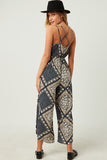 HN4605W Navy Plus Bandana Print Wide Leg Cross Back Jumpsuit Front