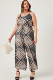 Bandana Print Wide Leg Cross Back Jumpsuit