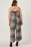 HN4605 Navy Womens Bandana Print Wide Leg Cross Back Jumpsuit Side