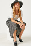HY1295 Black Womens Dotted Tiered Midi Skirt Front