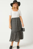 HY1295 Black Womens Dotted Tiered Midi Skirt Side
