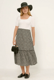 Hy1295W Coffee Plus Dotted Tiered Midi Skirt Full Body
