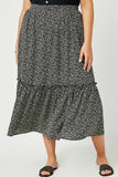 HY1295 Black Womens Dotted Tiered Midi Skirt Pose