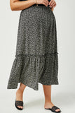 HY1295 Black Womens Dotted Tiered Midi Skirt Full Body