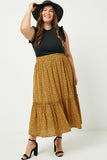 HY1295 Coffee Womens Dotted Tiered Midi Skirt Front