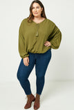 Tasseled V Neck Dolman Top