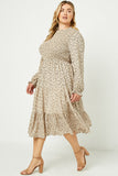 HY2075 Ivory Womens Smocked Ruffle Neck Midi Dress Back