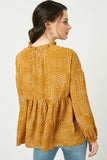 HY2100W MUSTARD Plus Ruffle Neck Long Sleeve Babydoll Top Back