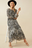 HY2248 Black Womens Paisley Print Long Sleeve Maxi Dress Pose