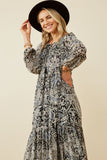 Paisley Print Long Sleeve Maxi Dress