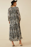 Paisley Print Long Sleeve Maxi Dress